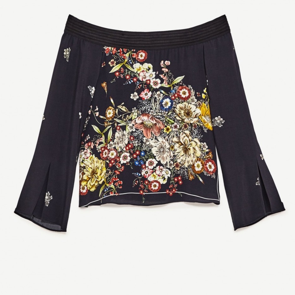 Floral Off-Shoulder Blouse - Black